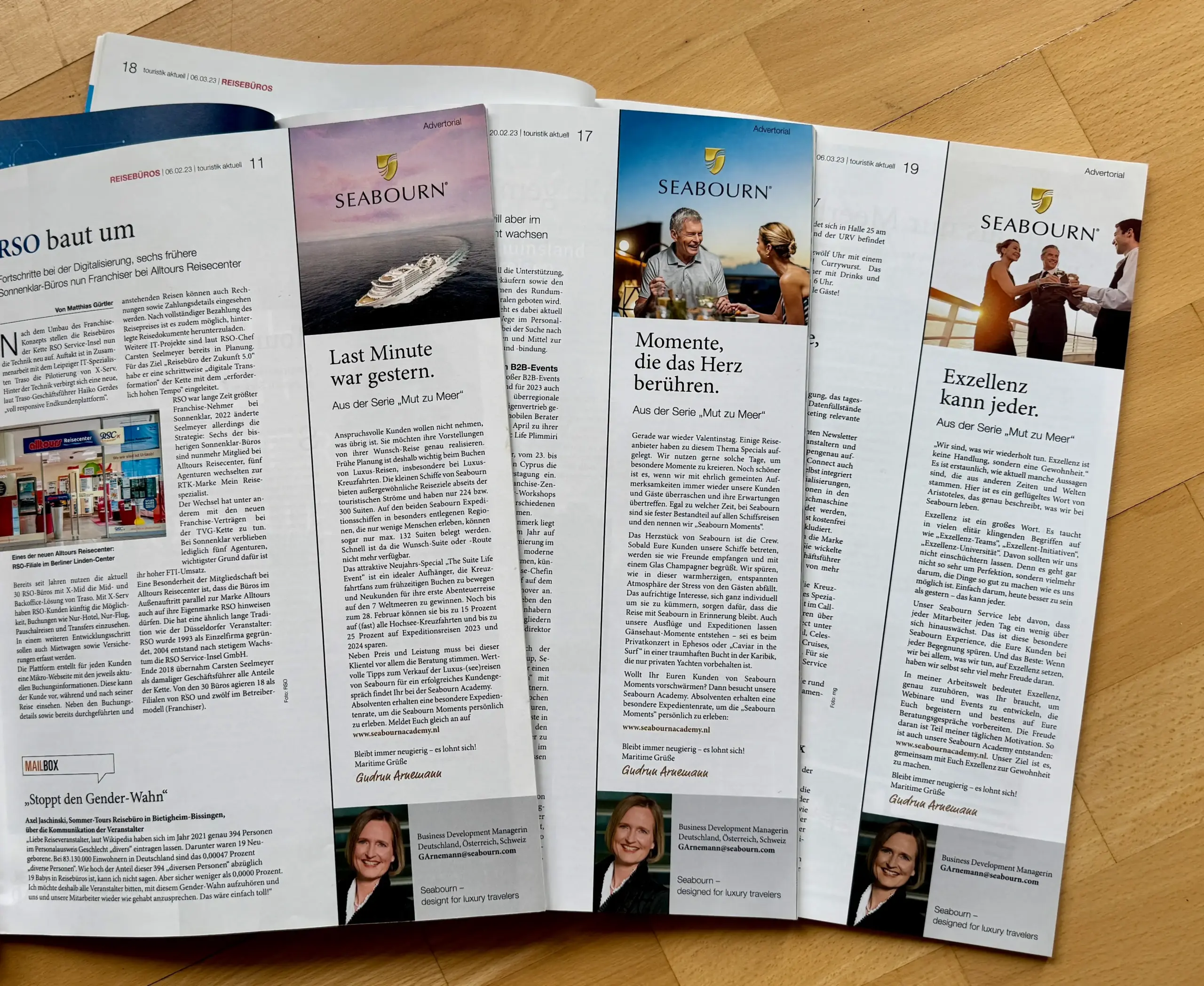 Gudrun Arnemann gibt als Autorin in ihrer Kolumne im Fachmagazin touristik aktuell Tipps für den Verkauf von Luxus-Kreuzfahrten.