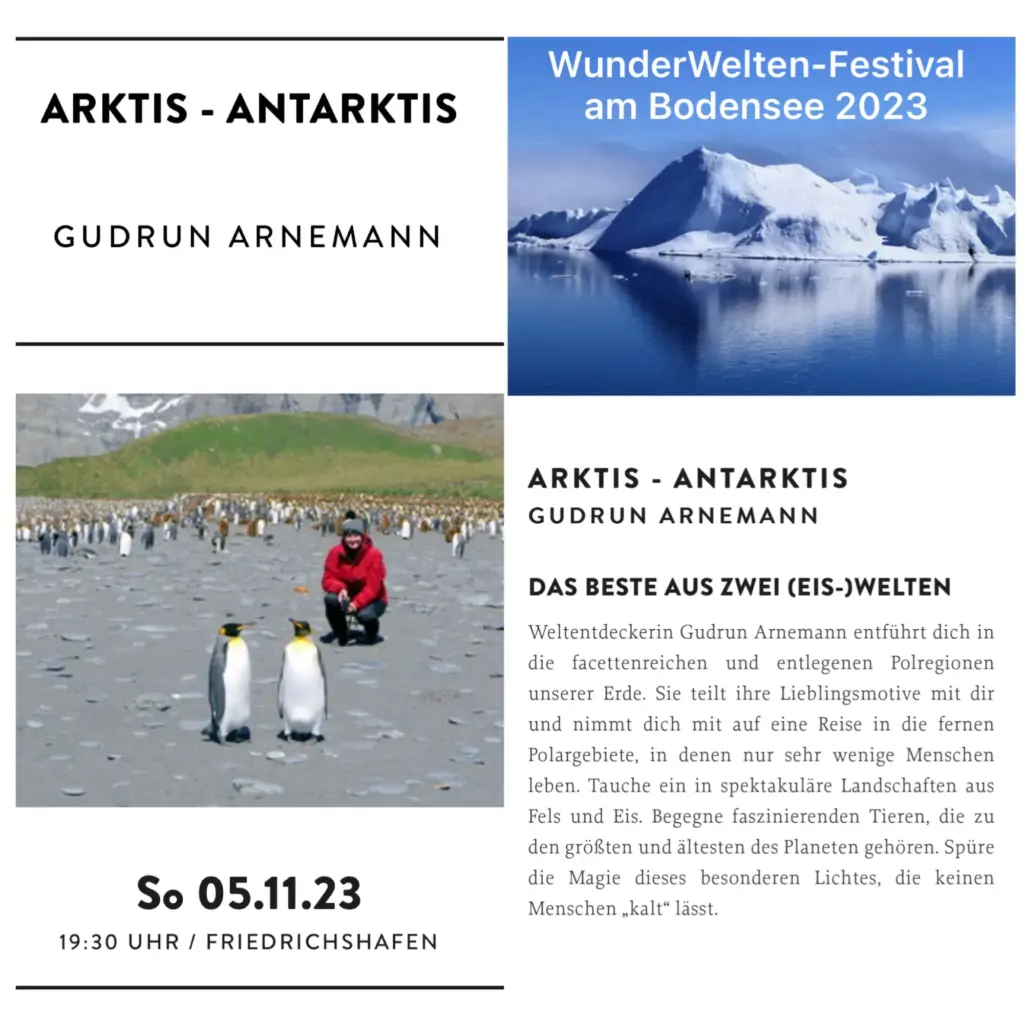 Referenz - Gudrun Arnemann begeistert das Publikum auf den WunderWelten mit der "Reise ihres Lebens" in die Antarktis.